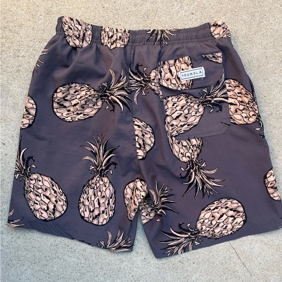 Men's YoungLA Swim Shorts Multicolor Pineapple L String Pocket Mesh Surf Beach - Picture 9 of 13